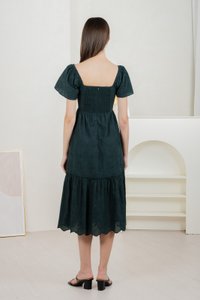Brilliant Broderie Ribbon Midi Dress In Emerald