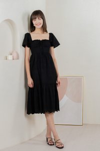 Brilliant Broderie Ribbon Midi Dress In Black
