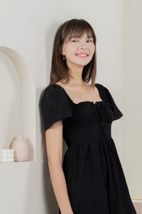 Brilliant Broderie Ribbon Midi Dress In Black