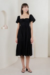 Brilliant Broderie Ribbon Midi Dress In Black
