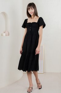 Brilliant Broderie Ribbon Midi Dress In Black