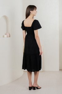 Brilliant Broderie Ribbon Midi Dress In Black