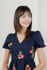Foxglove Floral Embroidery Midi Dress In Navy (XS)