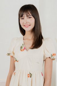 Foxglove Floral Embroidery Midi Dress In Cream (XS)