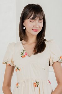 Foxglove Floral Embroidery Midi Dress In Cream (XS)