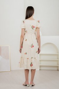 Foxglove Floral Embroidery Midi Dress In Cream (XS)