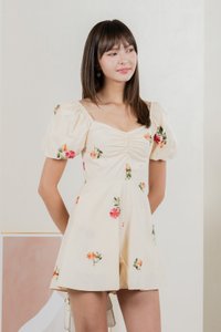 Foxglove Floral Embroidery Romper In Cream