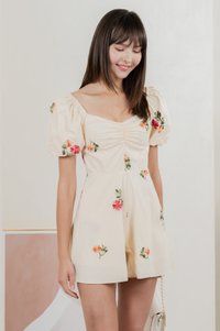 Foxglove Floral Embroidery Romper In Cream