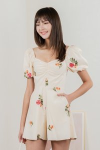 Foxglove Floral Embroidery Romper In Cream