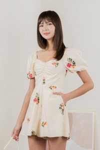 Foxglove Floral Embroidery Romper In Cream