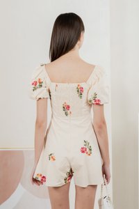 Foxglove Floral Embroidery Romper In Cream