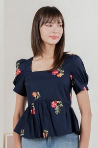 Foxglove Embroidery Babydoll Top In Navy (S)