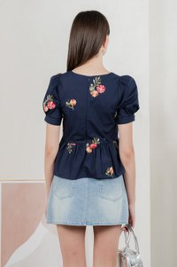 Foxglove Embroidery Babydoll Top In Navy (S)