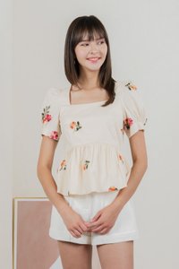 Foxglove Embroidery Babydoll Top In Cream (S)