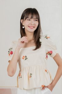 Foxglove Embroidery Babydoll Top In Cream (S)