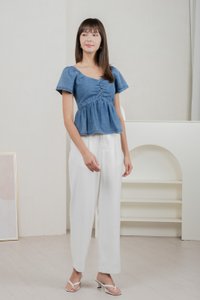 Dainty Denim Sweetheart Top In Dark Wash