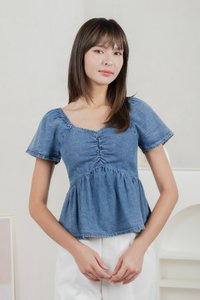 Dainty Denim Sweetheart Top In Dark Wash