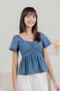 Dainty Denim Sweetheart Top In Dark Wash