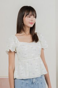 Fantasy Floral Ribbon Embroidery Top In Ivory