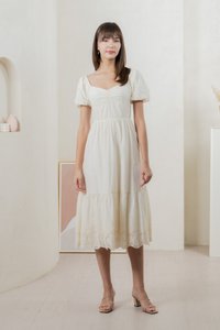 Enchant Embroidered Empire Midi Dress In Cream