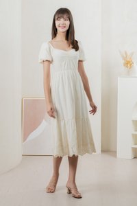 Enchant Embroidered Empire Midi Dress In Cream
