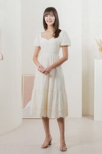 Enchant Embroidered Empire Midi Dress In Cream