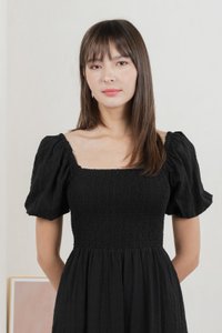 Journey Textured Smocked Midi Dress In Black