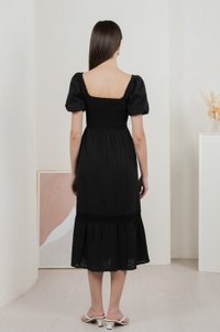 Journey Textured Smocked Midi Dress In Black