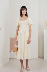 Journey Textured Smocked Midi Dress In Cream
