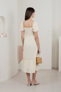 Journey Textured Smocked Midi Dress In Cream
