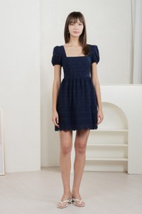Sachi Eyelet Square Neck Dress In Navy