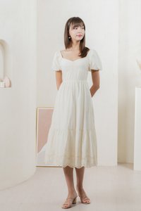 Enchant Embroidered Empire Midi Dress In Cream