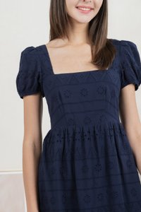 Sachi Eyelet Square Neck Dress In Navy