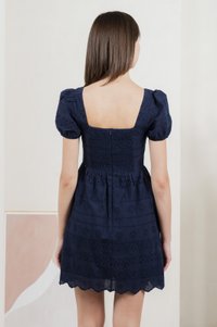 Sachi Eyelet Square Neck Dress In Navy
