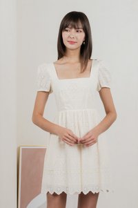Sachi Eyelet Square Neck Dress In Cream