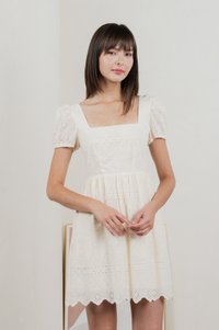 Sachi Eyelet Square Neck Dress In Cream