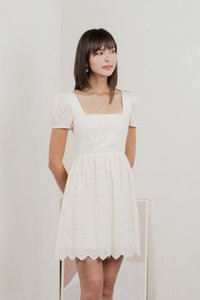 Sachi Eyelet Square Neck Dress In Cream