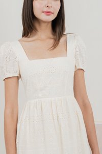 Sachi Eyelet Square Neck Dress In Cream