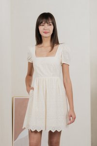 Sachi Eyelet Square Neck Dress In Cream