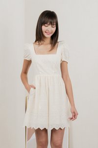 Sachi Eyelet Square Neck Dress In Cream