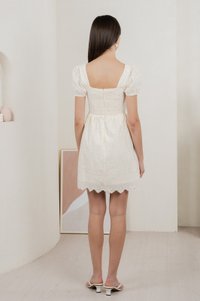 Sachi Eyelet Square Neck Dress In Cream
