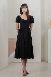 Enchant Embroidered Empire Midi Dress In Black