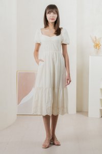Enchant Embroidered Empire Midi Dress In Cream