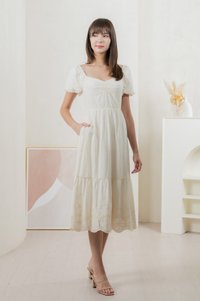Enchant Embroidered Empire Midi Dress In Cream