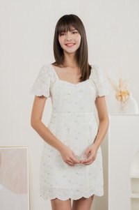 Fantasy Floral Ribbon Embroidery Dress In Ivory