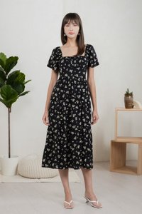 Monti Printed Ruched Maxi Dress In Black