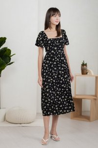 Monti Printed Ruched Maxi Dress In Black