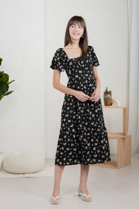Monti Printed Ruched Maxi Dress In Black