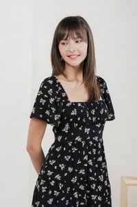 Monti Printed Ruched Maxi Dress In Black