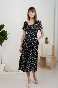 Monti Printed Ruched Maxi Dress In Black